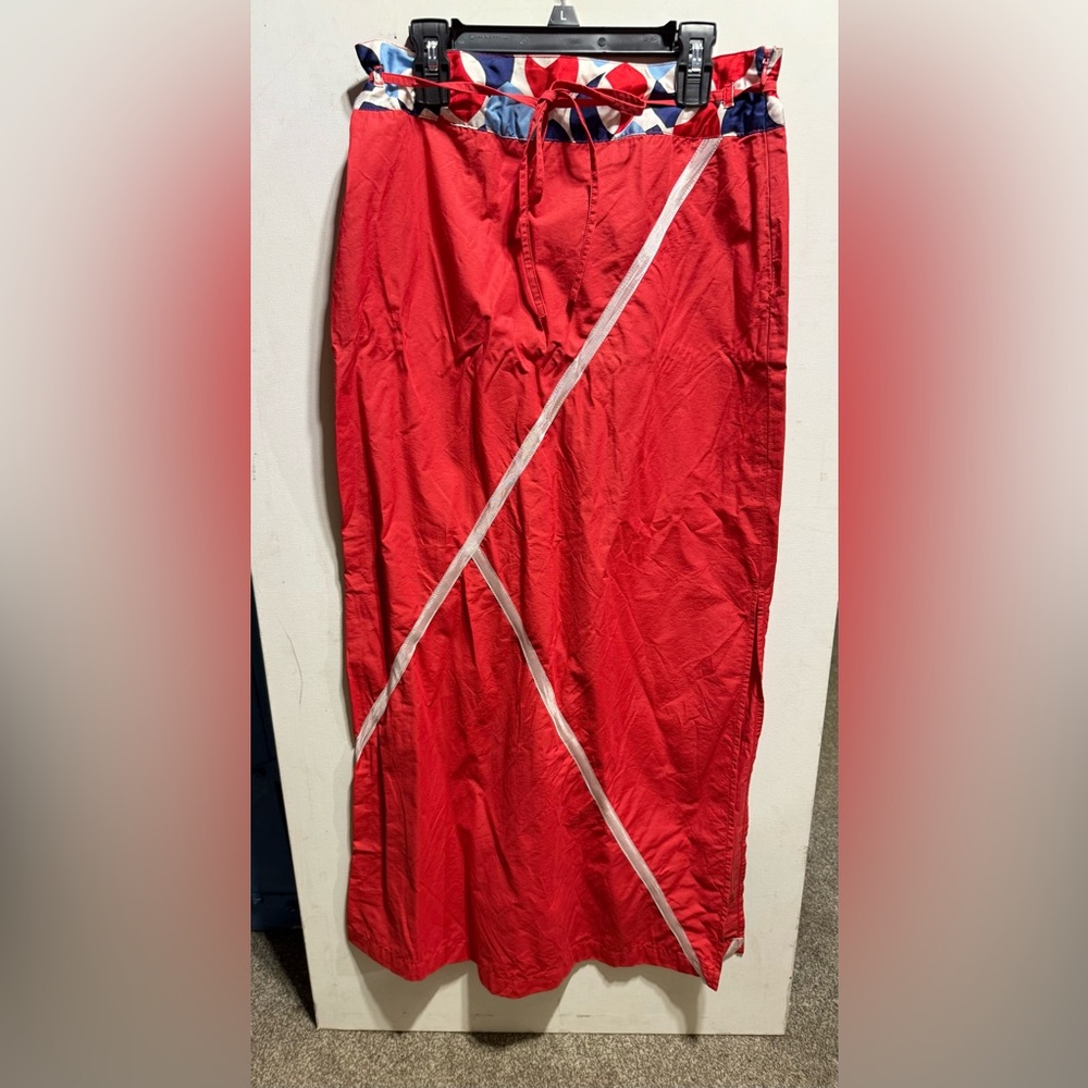 Anthropologie Red Asymmetrical Wrap Maxi Skirt